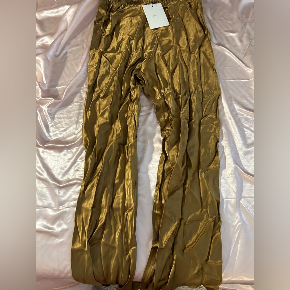 DISSH | Sinone Chartreuse Satin Bias Pant